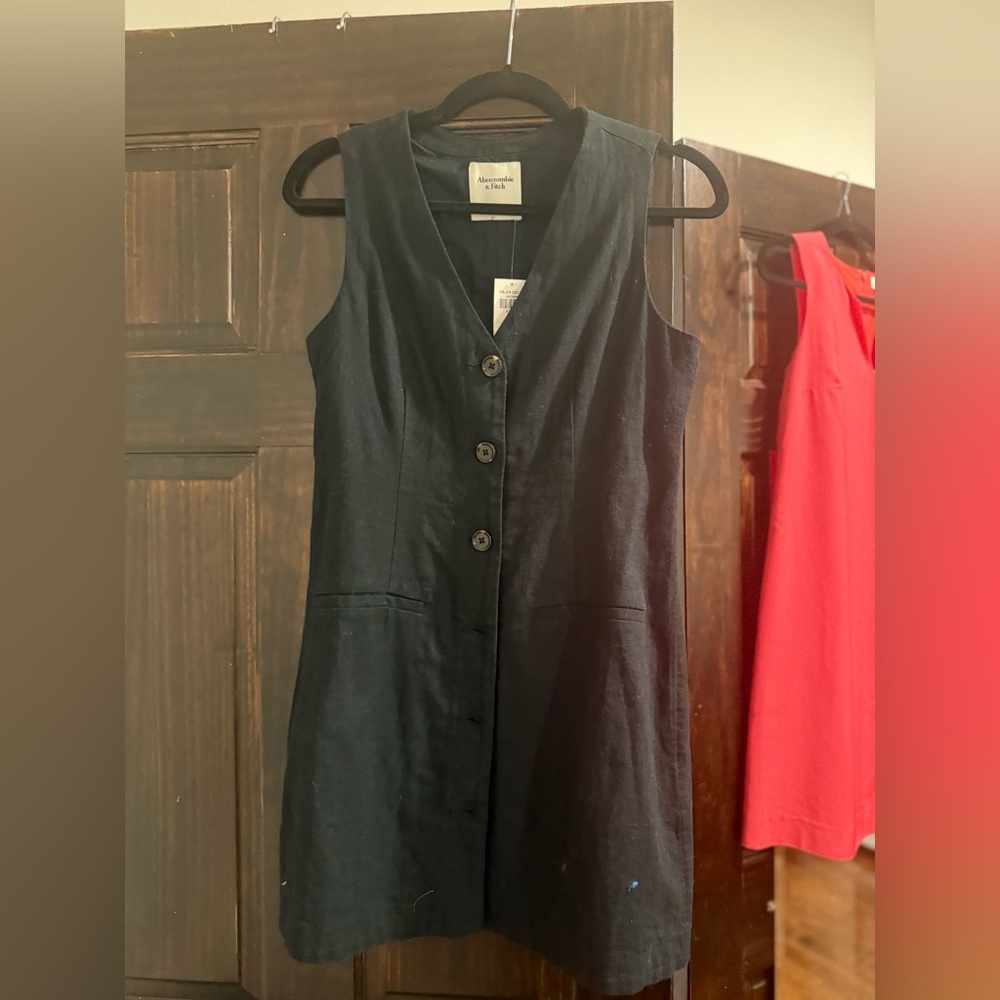 Abercrombie & Fitch Black Button-Front Midi Dress (NEW)